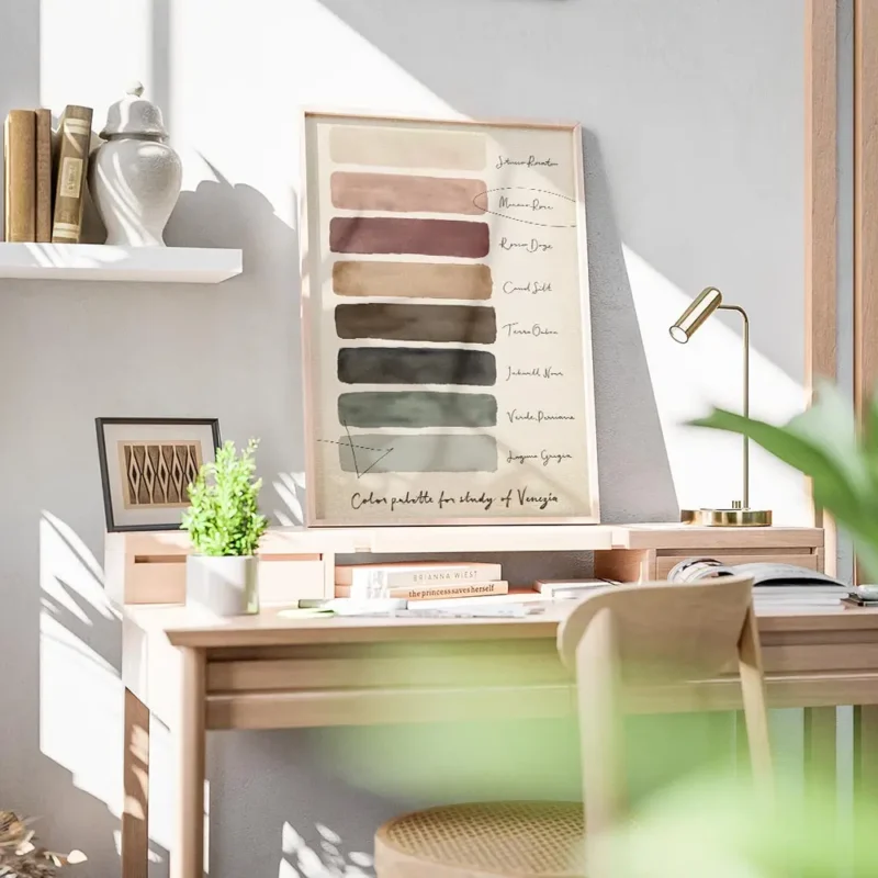 affiche avec une palette de couleurs venitiennes comprenant des teintes de rose bureau.webp