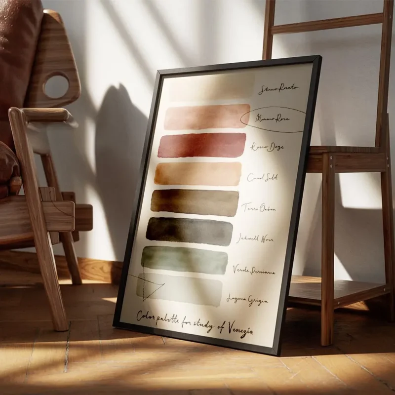 affiche avec une palette de couleurs venitiennes comprenant des teintes de rose encadre.webp