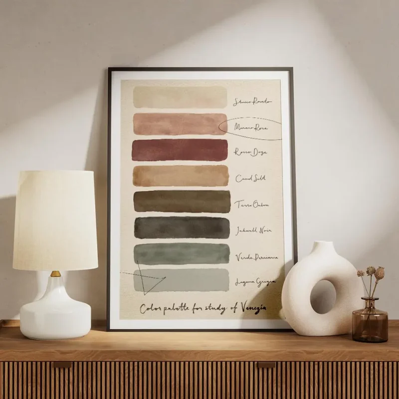 affiche avec une palette de couleurs venitiennes comprenant des teintes de rose meuble.webp