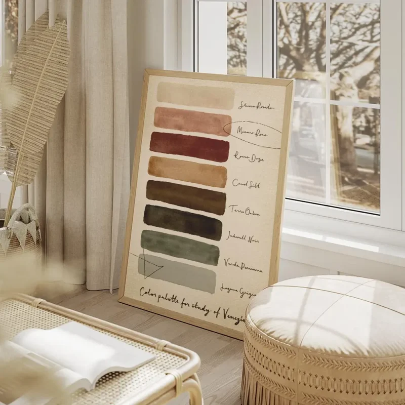 affiche avec une palette de couleurs venitiennes comprenant des teintes de rose salon beige.webp