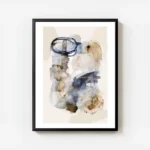 affiche avec une peinture a laquarelle abstraite aux coups de pinceau bleus et b avec cadre.webp