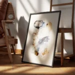 affiche avec une peinture a laquarelle abstraite aux coups de pinceau bleus et b encadre.webp