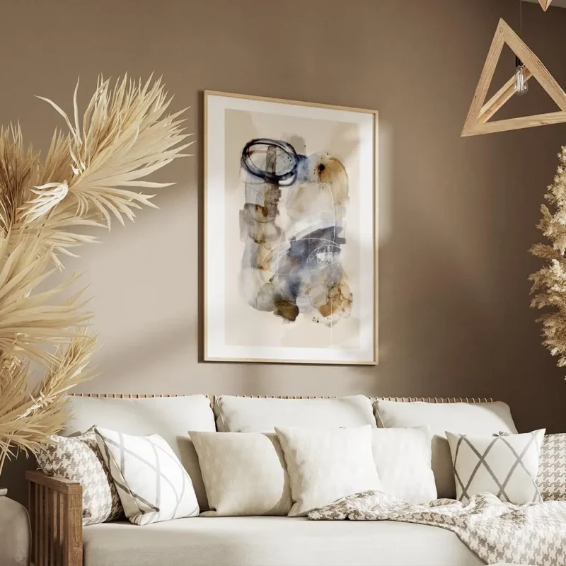 affiche avec une peinture a laquarelle abstraite aux coups de pinceau bleus et b salon.webp