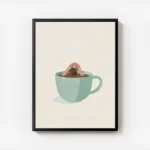 affiche avec une personne plongeant la tete et les bras dans une tasse de cafe s avec cadre.webp
