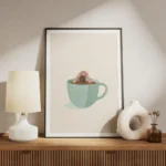 affiche avec une personne plongeant la tete et les bras dans une tasse de cafe s meuble.webp