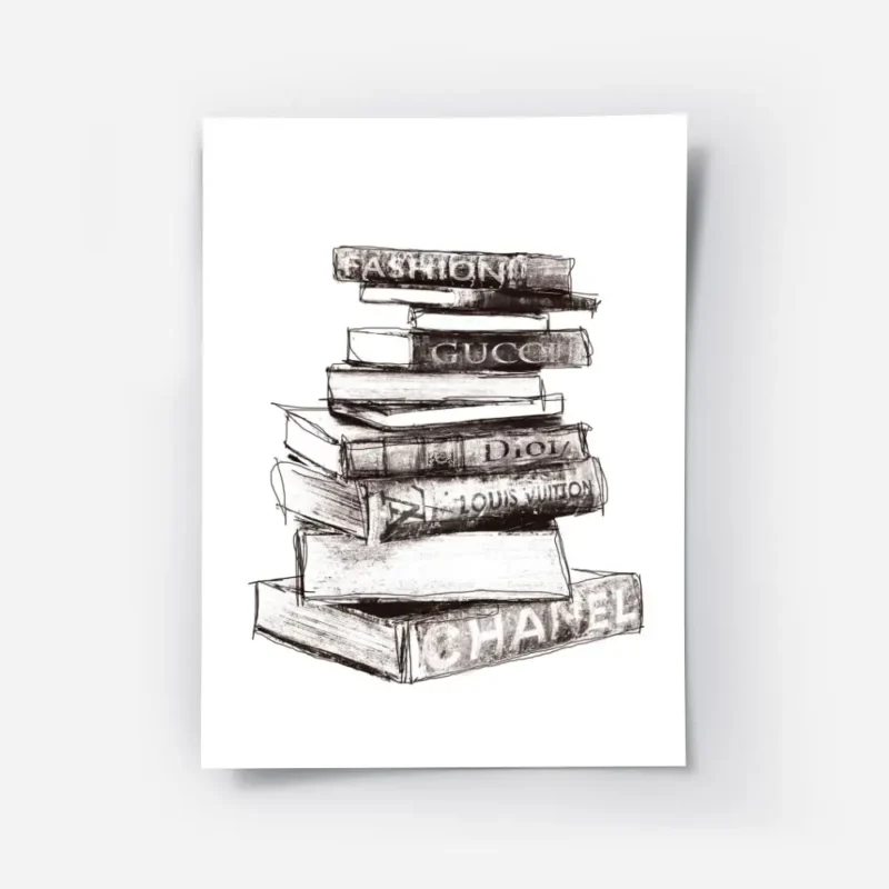 affiche avec une pile de livres sur la mode.webp