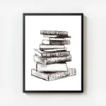 affiche avec une pile de livres sur la mode avec cadre.webp