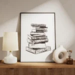 affiche avec une pile de livres sur la mode meuble.webp