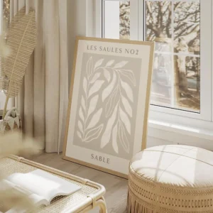affiche avec une plante blanche au feuillage abstrait sur fond beige style moder salon beige.webp