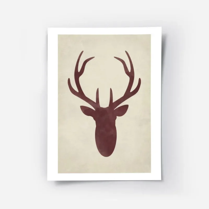 affiche avec une silhouette de cerf rouge sur fond beige typographie aquarelle f.webp