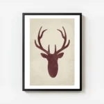 affiche avec une silhouette de cerf rouge sur fond beige typographie aquarelle f avec cadre.webp
