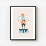 affiche avec une souris metteur en scene de cirque en pastel sur un socle style avec cadre.webp
