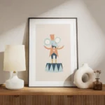 affiche avec une souris metteur en scene de cirque en pastel sur un socle style meuble.webp