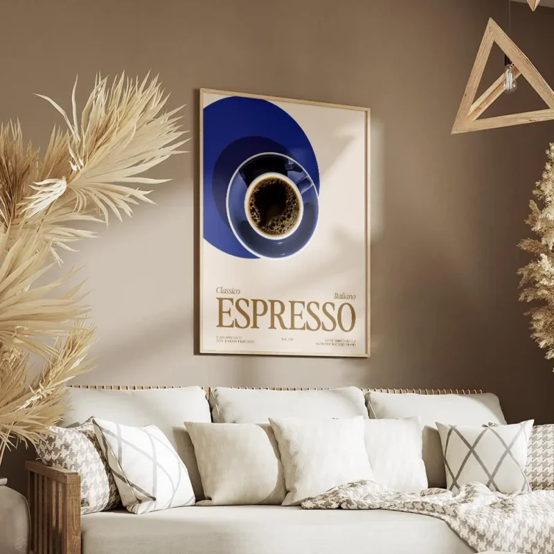 affiche avec une tasse despresso noir sur une soucoupe bleue et le texte classic salon.webp