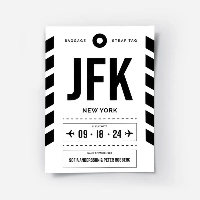 affiche avion personnalisee en noir et blanc avec texte jfk new york et date de .webp