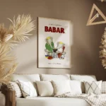 affiche babar et sa famille reine celeste pom flora et alexandre lisant un livre salon.webp