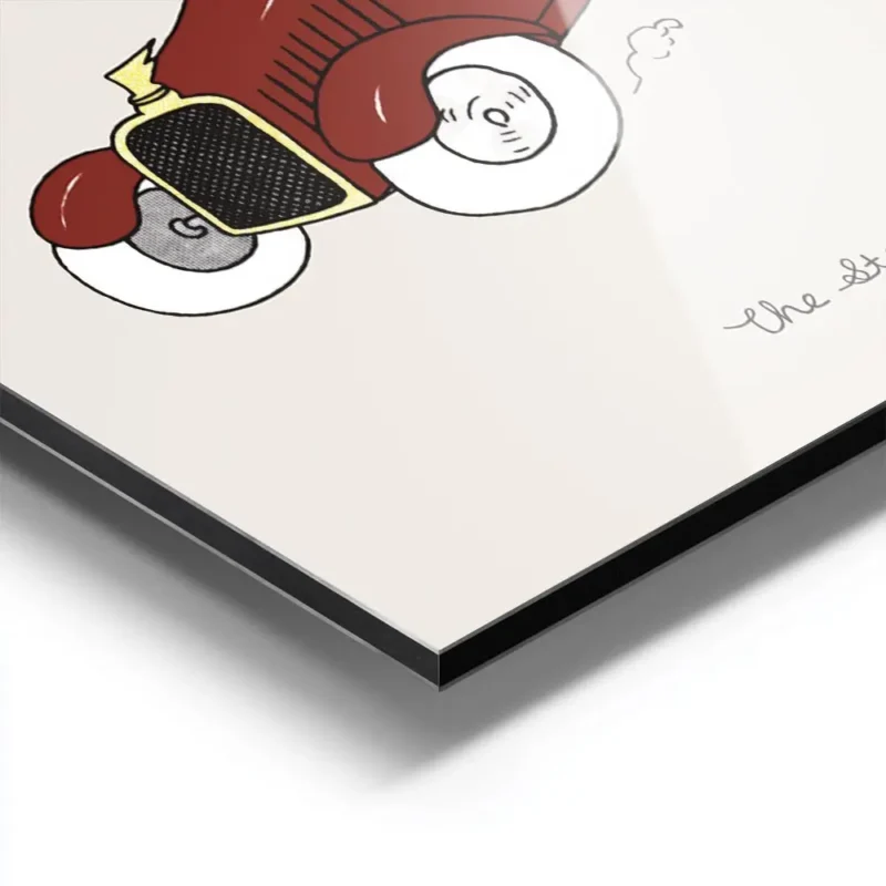 affiche babar vintage lelephant en costume noir conduisant une voiture rouge sur aluminium.webp