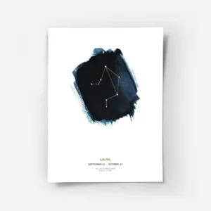 affiche balance avec constellation blanche sur une forme aquarelle bleu fonce et.webp