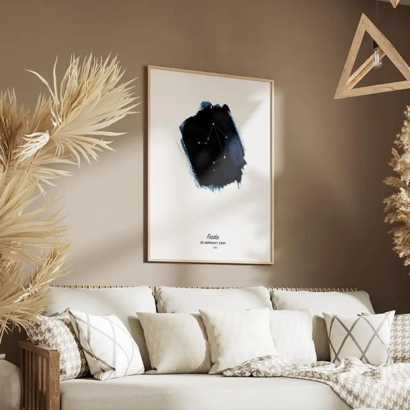 affiche balance personnalisee avec illustration du signe astrologique sur fond a salon.webp