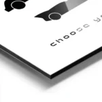 affiche batman avec silhouettes noires des batmobiles et le texte choose your ri aluminium.webp