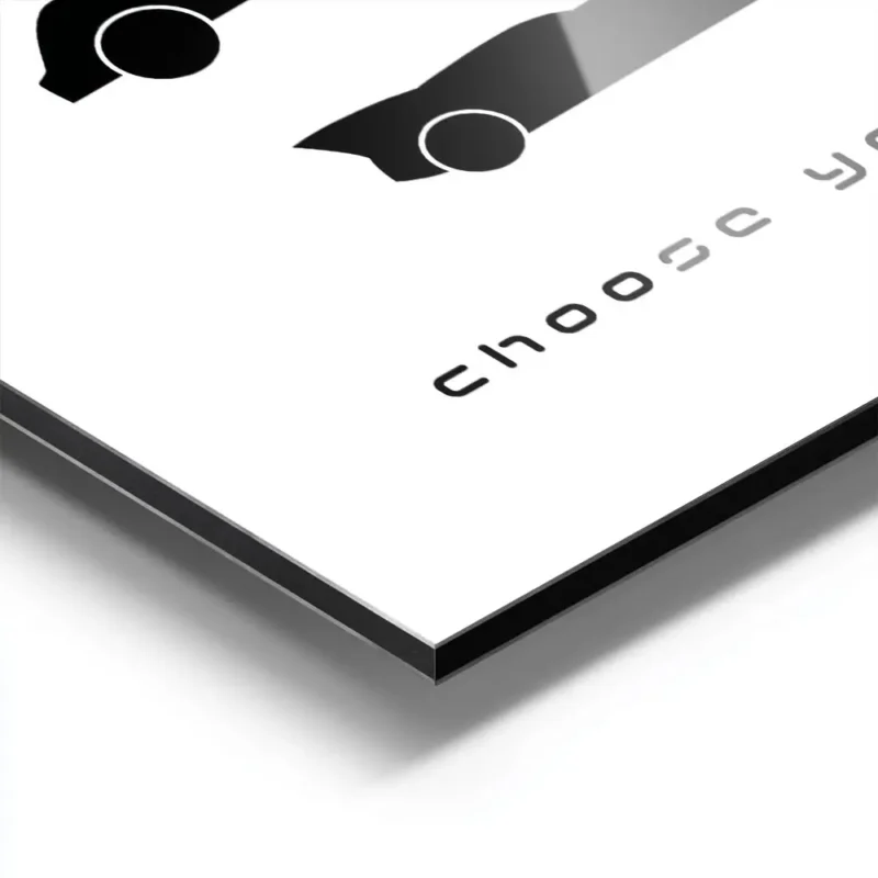 affiche batman avec silhouettes noires des batmobiles et le texte choose your ri aluminium.webp