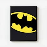 affiche batman jaune avec logo noir sur fond gris texture avec cadre.webp