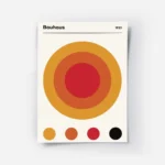 affiche bauhaus 1923 avec un grand cercle orange et rouge des cercles plus petit.webp