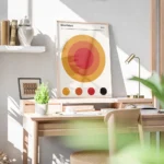 affiche bauhaus 1923 avec un grand cercle orange et rouge des cercles plus petit bureau.webp