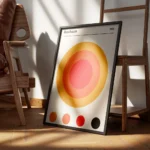 affiche bauhaus 1923 avec un grand cercle orange et rouge des cercles plus petit encadre.webp