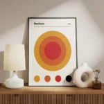 affiche bauhaus 1923 avec un grand cercle orange et rouge des cercles plus petit meuble.webp