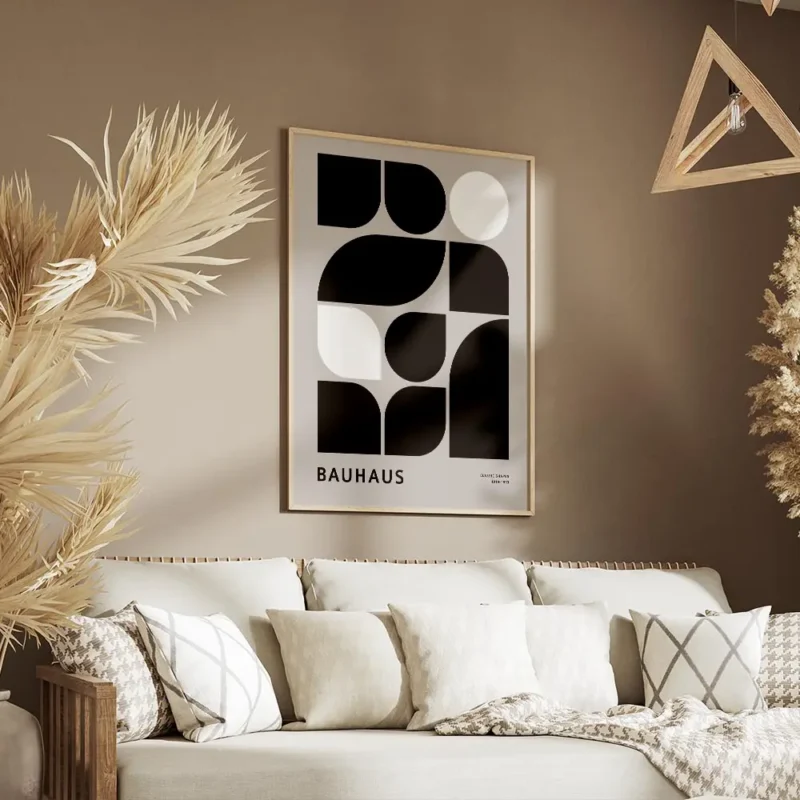 affiche bauhaus abstraite avec formes geometriques noires et blanches sur fond g salon.webp