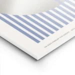 affiche bauhaus abstraite avec un disque argente et des rayures verticales bleue lightpanel.webp