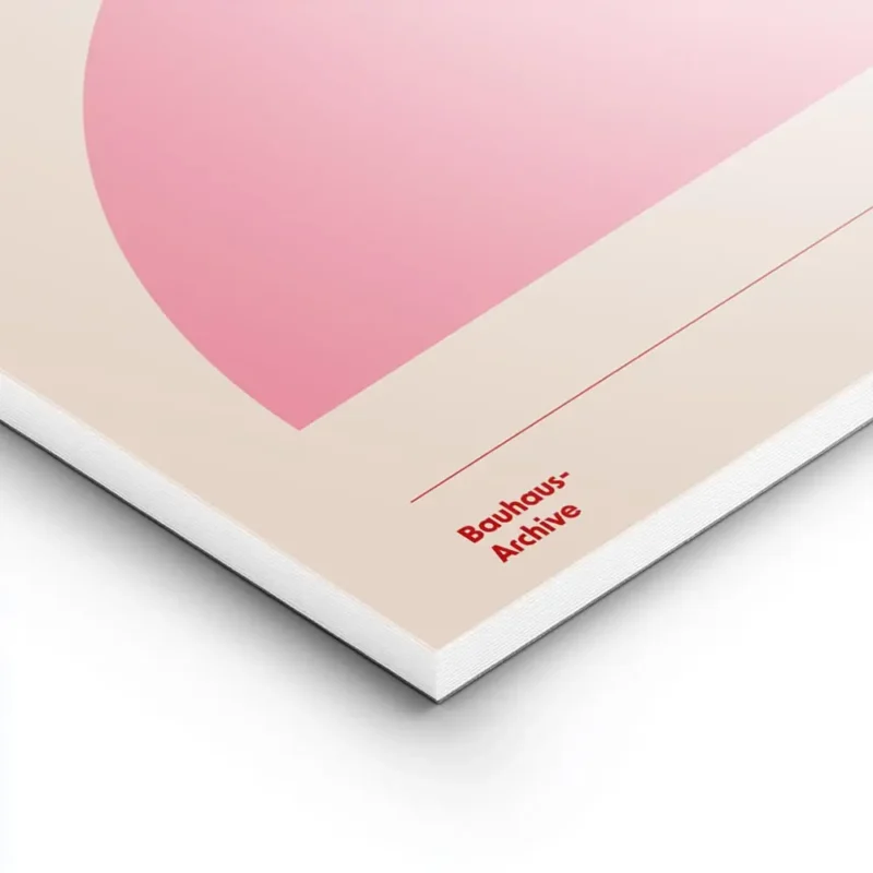 affiche bauhaus avec cercle blanc rectangle orange demi cercle rose sur fond bei lightpanel.webp