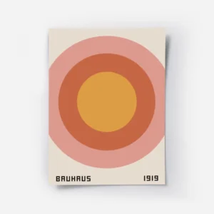 affiche bauhaus avec cercles concentriques rose orange et jaune retro typographi.webp