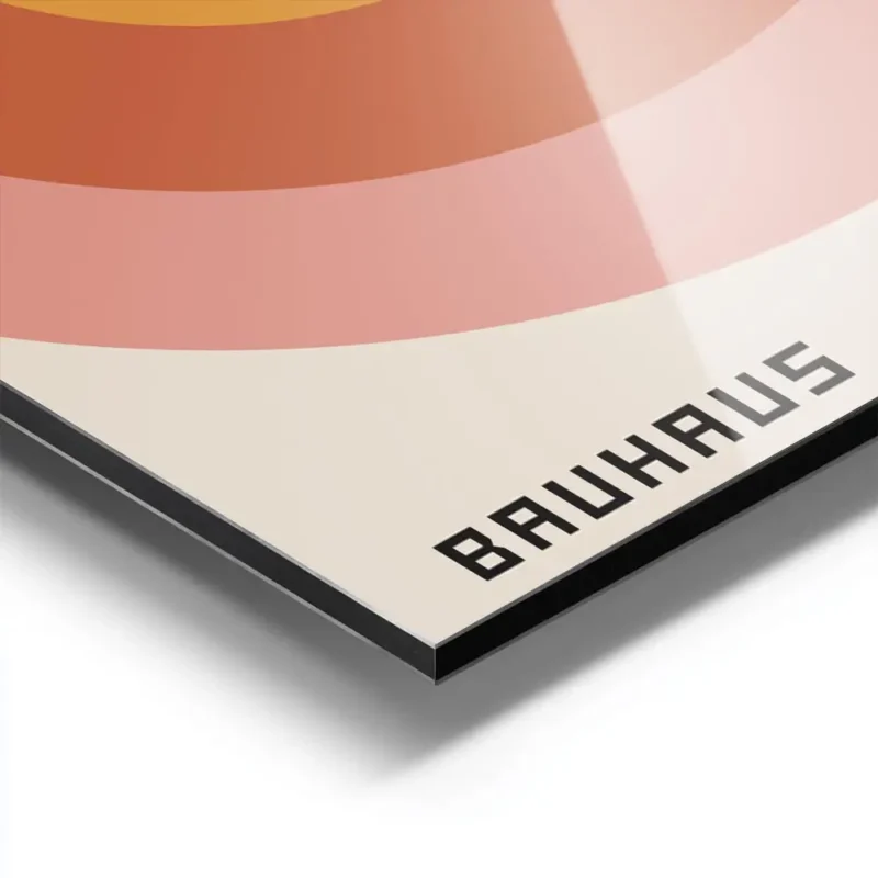 affiche bauhaus avec cercles concentriques rose orange et jaune retro typographi aluminium.webp