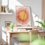 affiche bauhaus avec cercles concentriques rose orange et jaune retro typographi bureau.webp