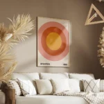 affiche bauhaus avec cercles concentriques rose orange et jaune retro typographi salon.webp