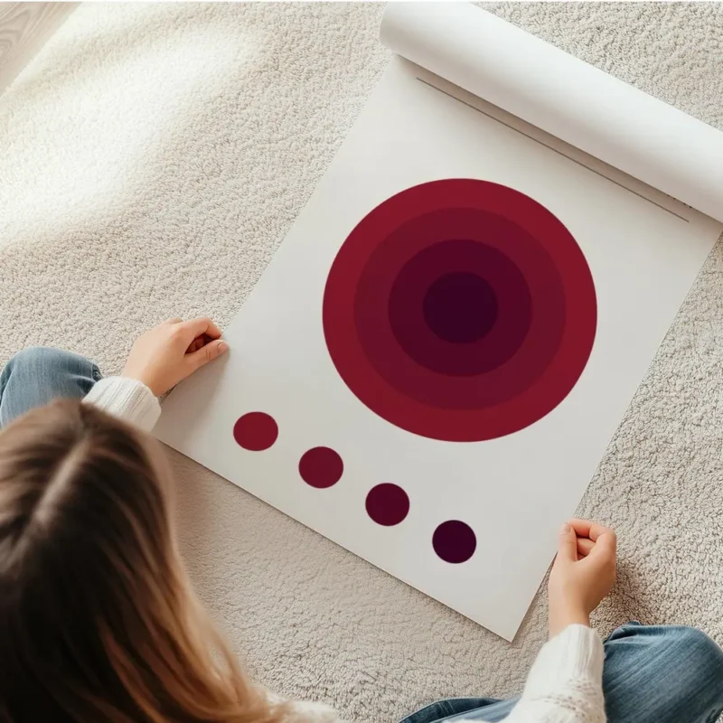 affiche bauhaus avec cercles rouges concentriques typographie bauhaus et lannee en rouleau.webp