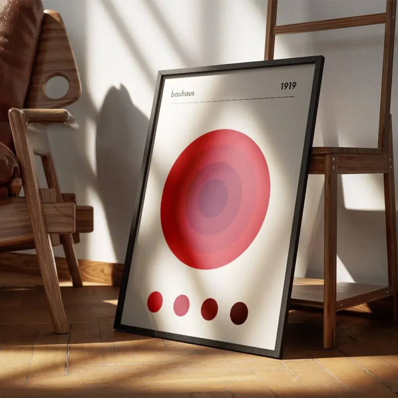 affiche bauhaus avec cercles rouges concentriques typographie bauhaus et lannee encadre.webp