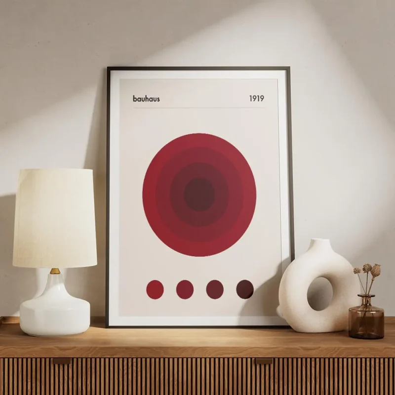 affiche bauhaus avec cercles rouges concentriques typographie bauhaus et lannee meuble.webp