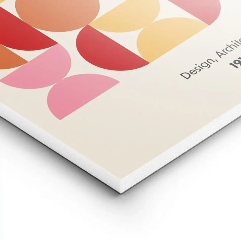 affiche bauhaus avec formes geometriques cercles demi cercles en orange rouge et lightpanel.webp