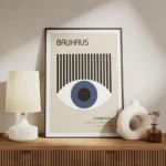 affiche bauhaus avec il bleu et rayures noires texte typographie bauhaus exposit meuble.webp
