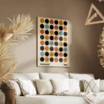 affiche bauhaus avec illustration de cercles noirs rouges orange et bleus sur fo salon.webp