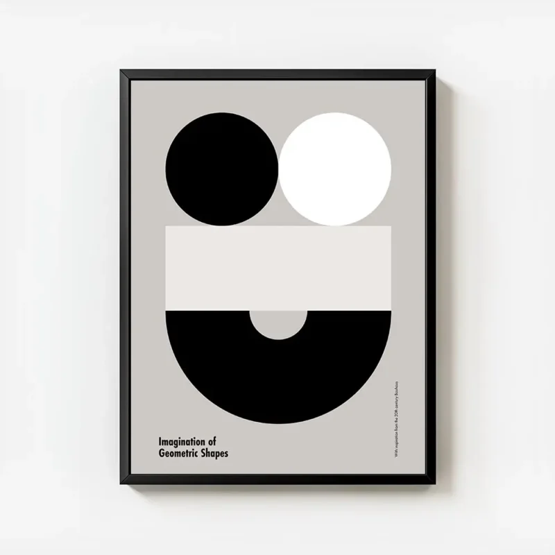 affiche bauhaus contemporaine avec des formes geometriques deux cercles un recta avec cadre.webp