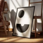 affiche bauhaus contemporaine avec des formes geometriques deux cercles un recta encadre.webp