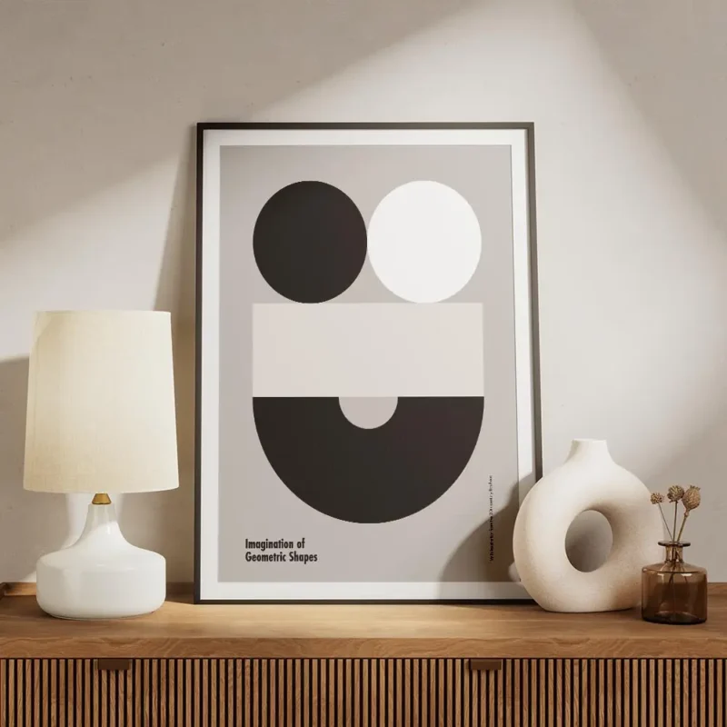 affiche bauhaus contemporaine avec des formes geometriques deux cercles un recta meuble.webp