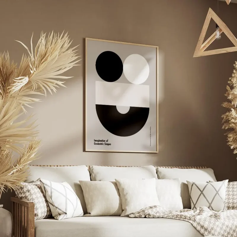 affiche bauhaus contemporaine avec des formes geometriques deux cercles un recta salon.webp