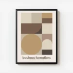 affiche bauhaus formations avec motifs geometriques et typographie tons bruns et avec cadre.webp