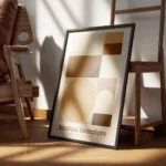 affiche bauhaus formations avec motifs geometriques et typographie tons bruns et encadre.webp