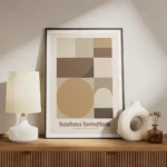 affiche bauhaus formations avec motifs geometriques et typographie tons bruns et meuble.webp
